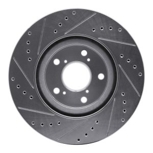 Acura TL Brake Rotor (1) - Front Right - R1 Concepts - Drilled & Slotted - Silver - `09-`14
